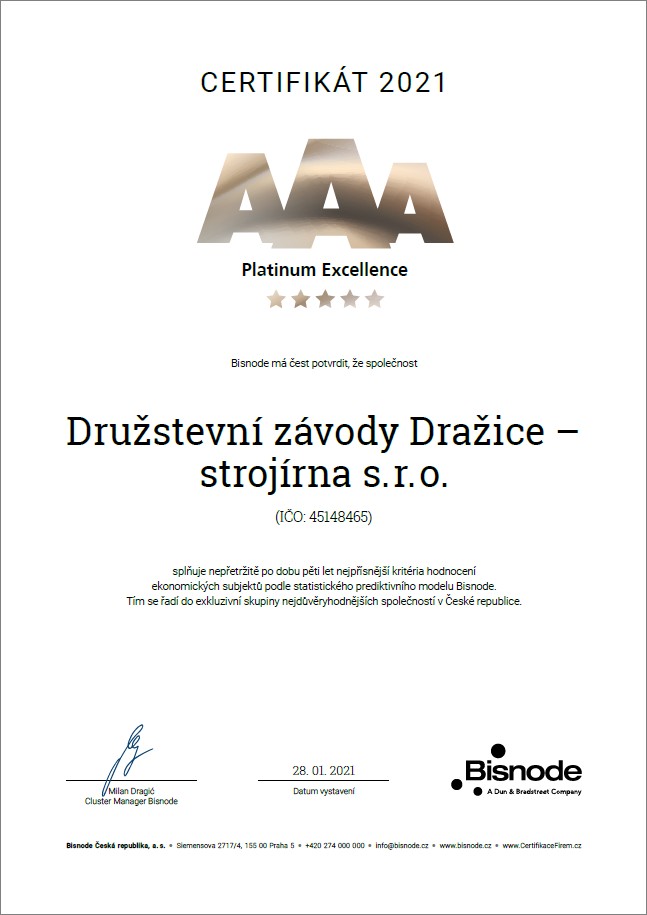 AAA Platinum certificate from Bisnode